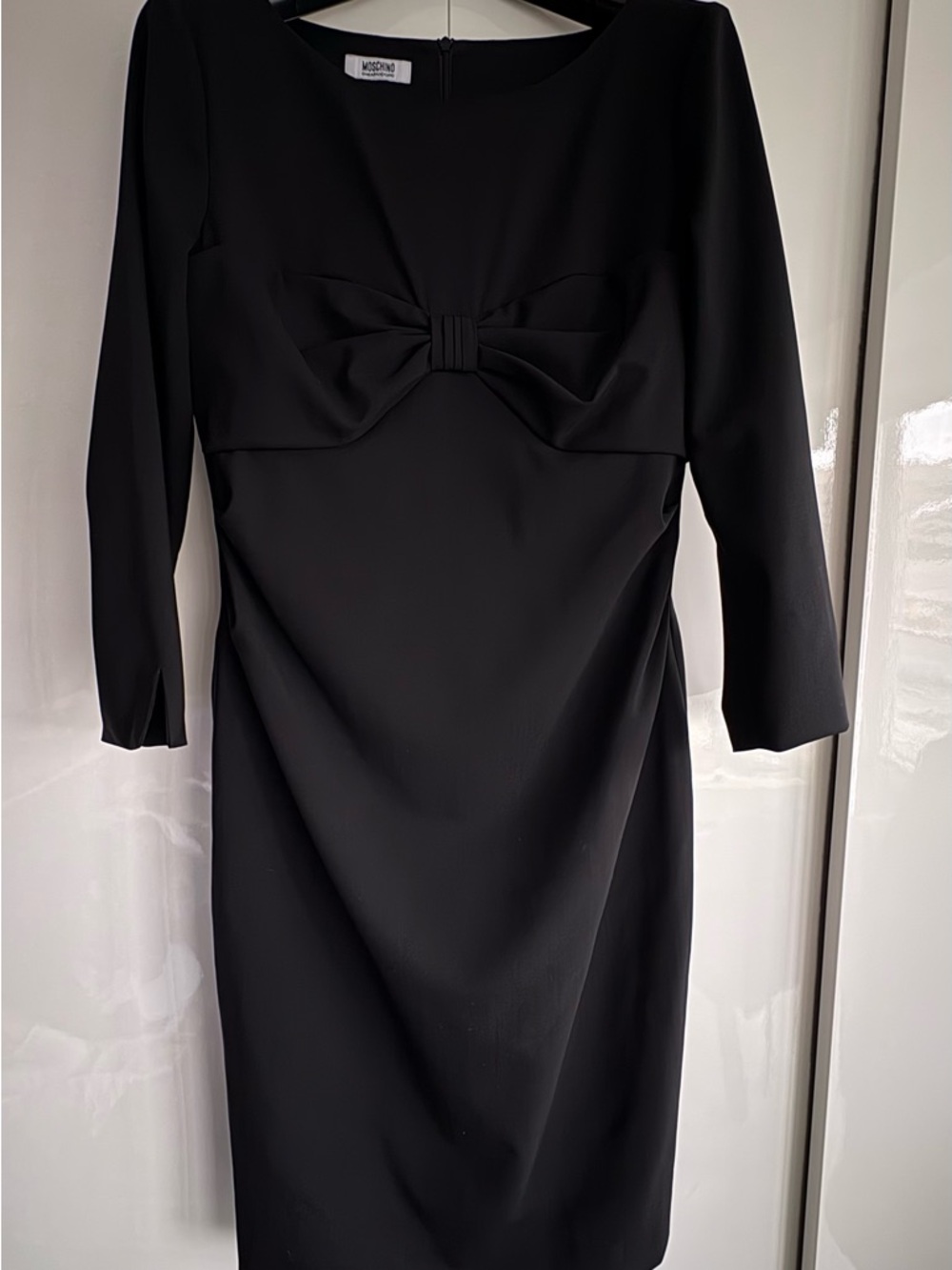 MOSCHINO CHEAP AND CHIC Black Bow-Accent Sheath Wool Dress